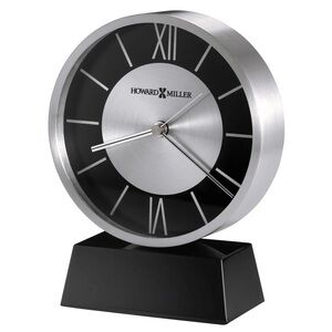HOWARD MILLER Davis Tabletop Clock Modern Silver & Black w Circular Face